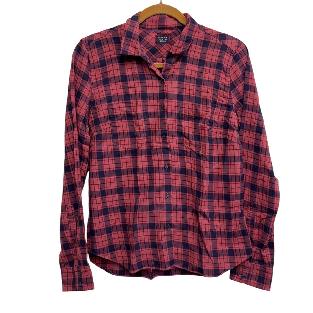 UNTUCKit Aldana Womens Size 6 Pink Navy Plaid Cotton Button Down Shirt